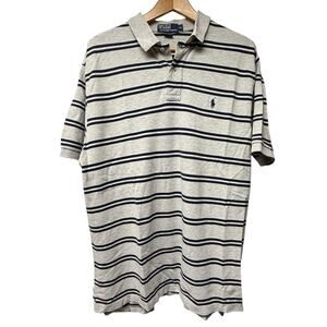 Polo Ralph Lauren Mens Short Sleeve Polo Shirt Size XL Gray Blue Stripe Preppy